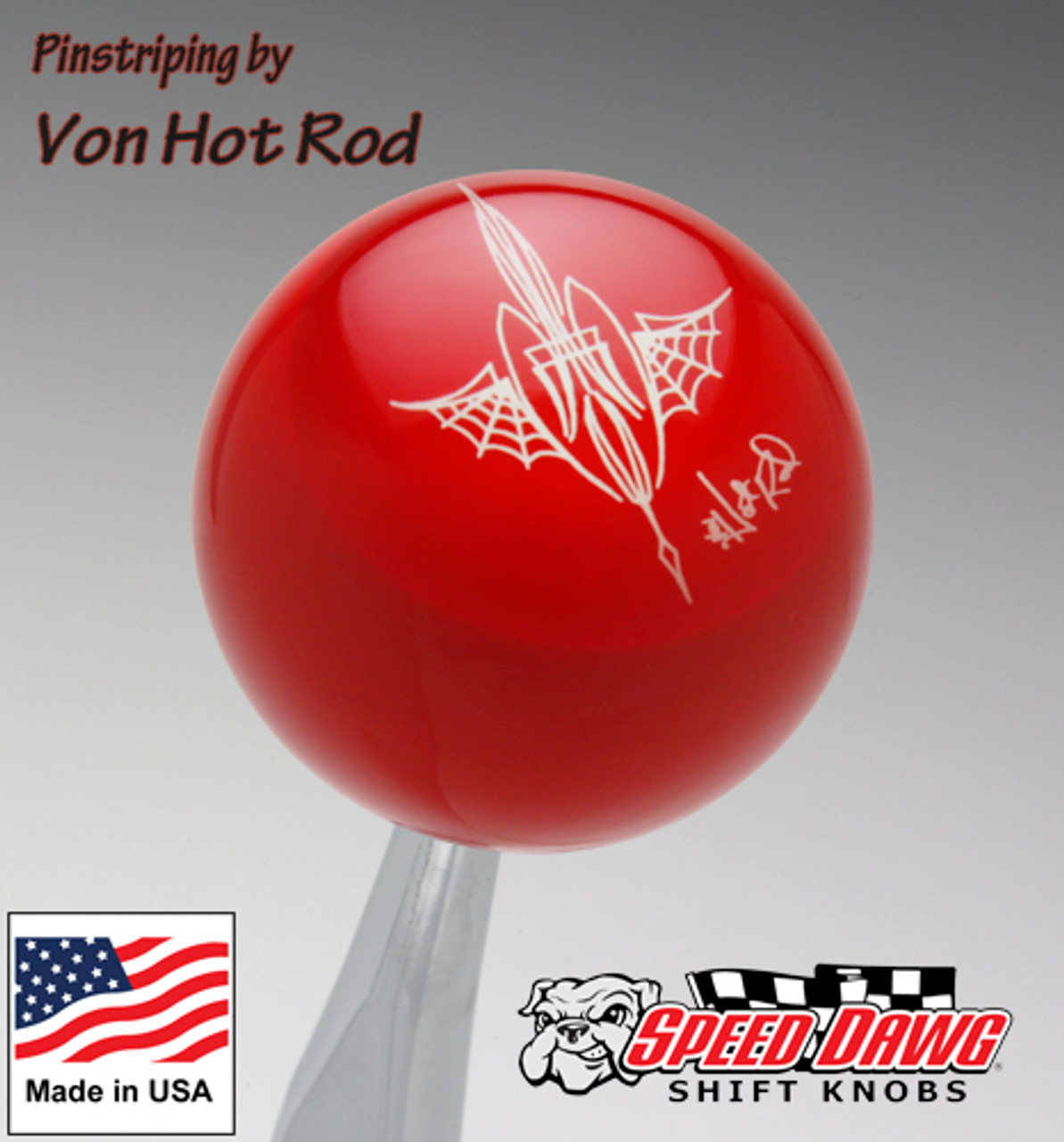 Red Pinstriped Spider Web Shift Knob by Von Hot Rod