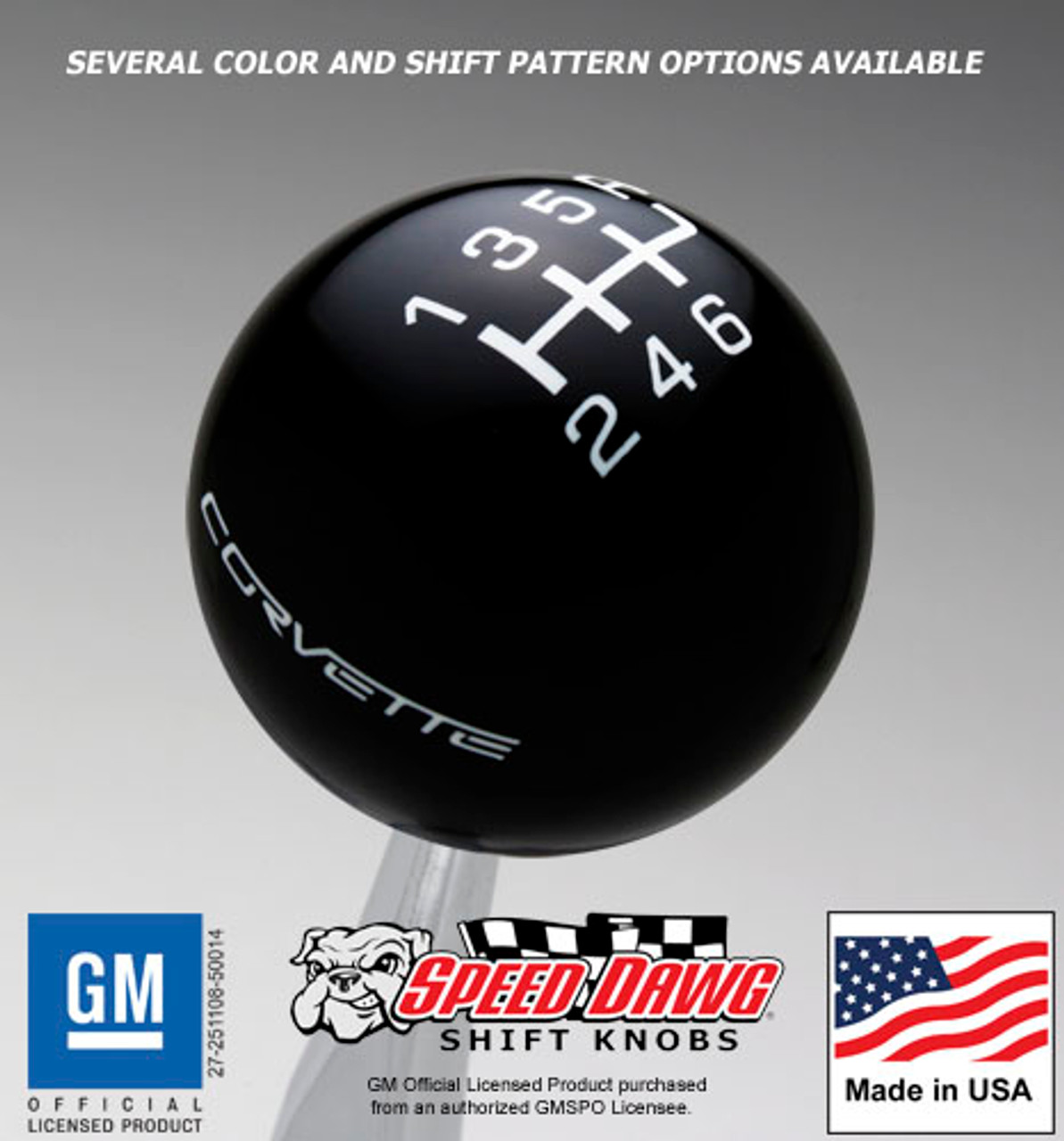 Corvette C6 Logo Text Shift Knob with Inlaid Shift Pattern