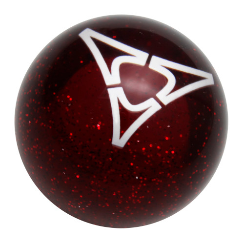 Transparent Red Metal Flake knob with White graphics
