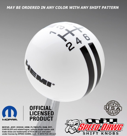 Hemi Logo Rally Stripe Shift Knob White with Black graphics