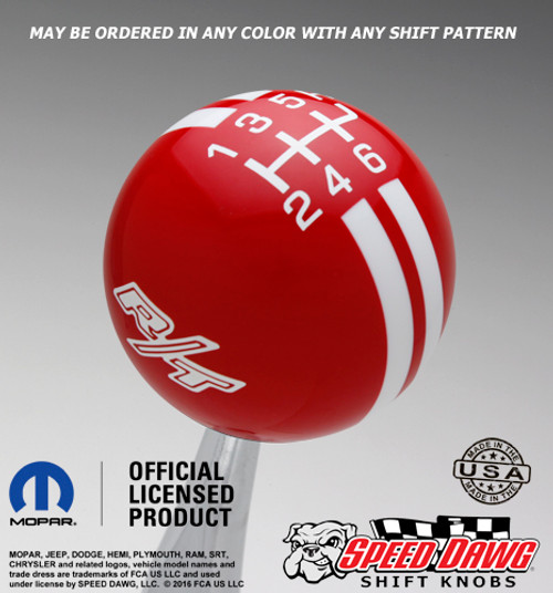 Red R/T Logo Rally Stripe Shift Knob with White Graphics