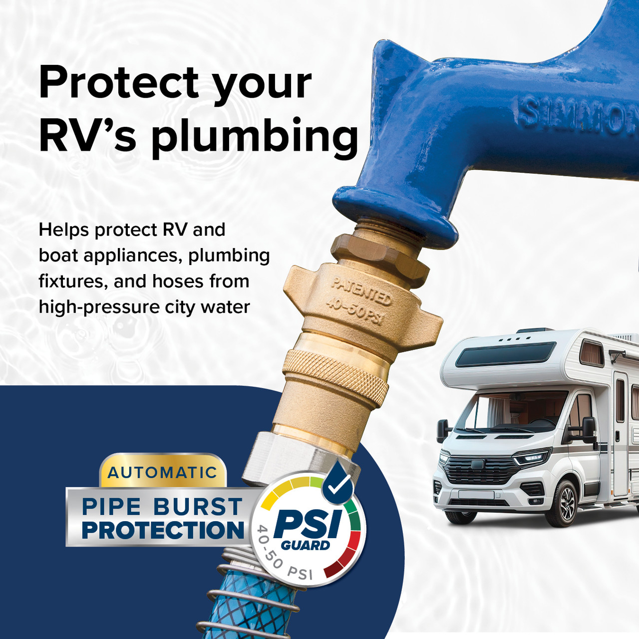 Camco PVC Water Pressure Regulator, Prevents Plumbing Damage, Blue, 40-50 PSI