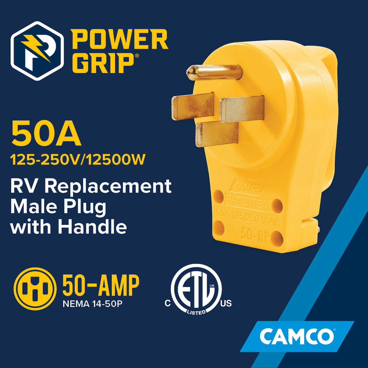 RV Replacement Male Plug NEMA 14-50AMP, 125/250V, ETL Certified