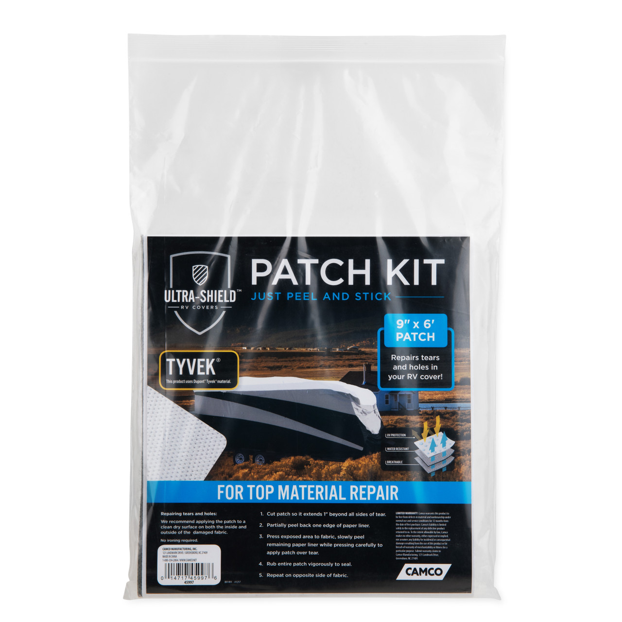 Camco RV Cover Patch Kit, 9-Inches x 6-Feet, White, Tyvek 45997
