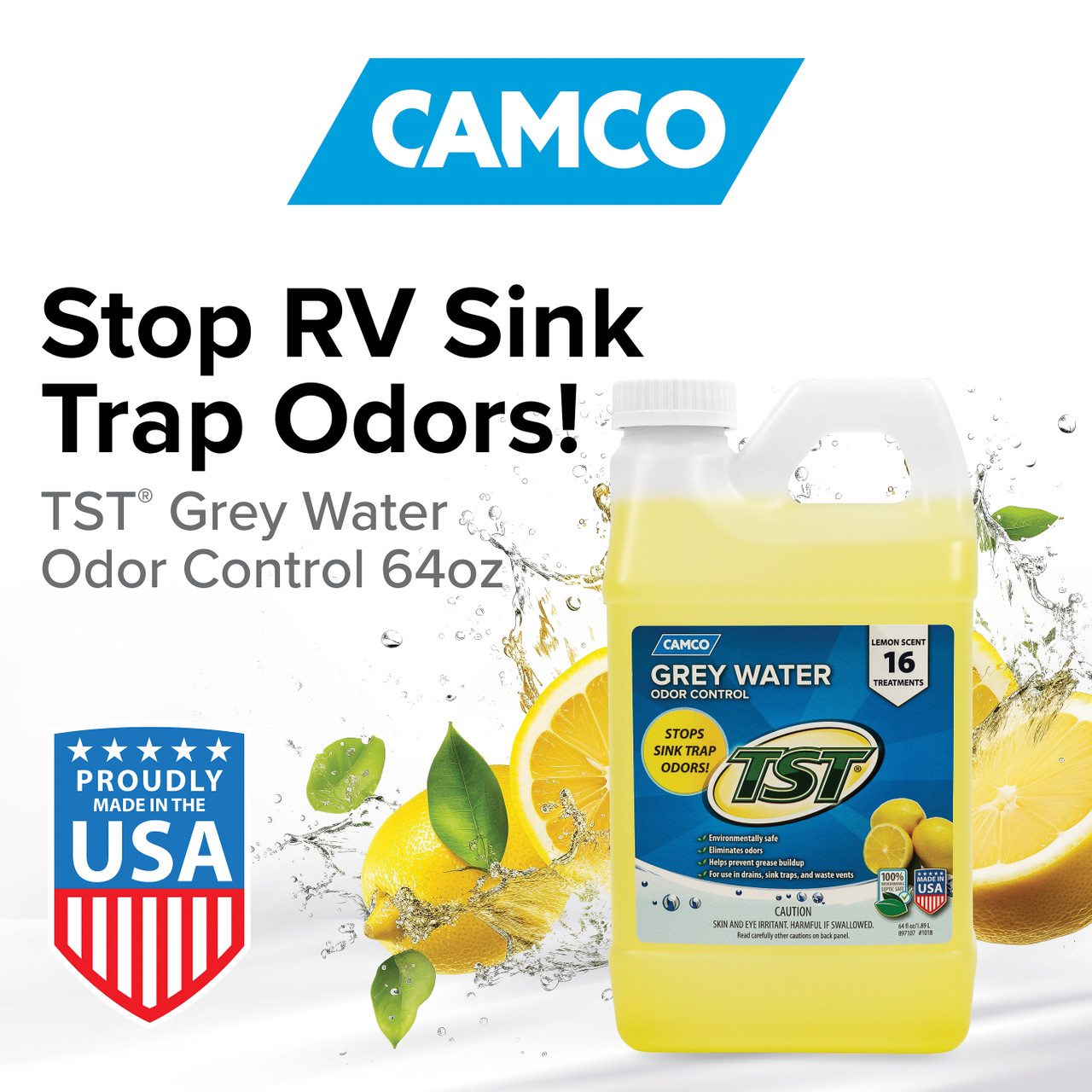 Camco TST Marine/RV Toilet Grey Water Odor Control — Stops Sink Trap