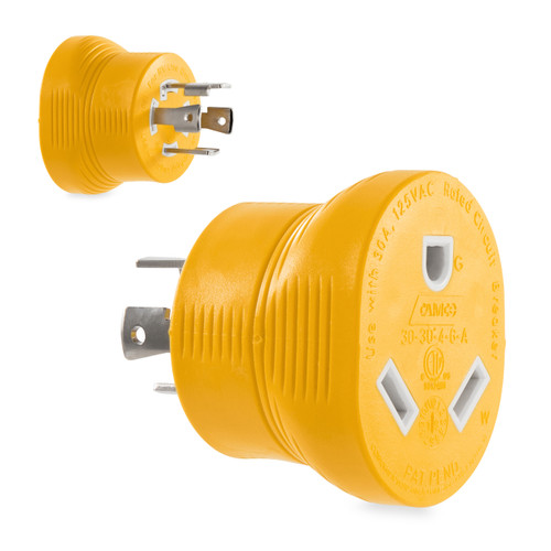 Camco Power Grip Generator Adapter, 30-Amp Locking 4-Prong Male to 30-Amp Female, 10/3-Gauge Wires (125 V / 3750 W) 55338