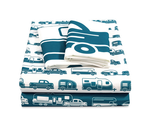 LIBATC, Sheets Blue/White RV Pattern, Short Queen 53298