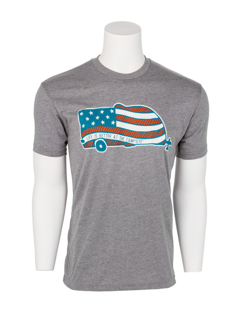 LIBATC, Shirt, Athletic Gray, American Flag Camper, M 53331