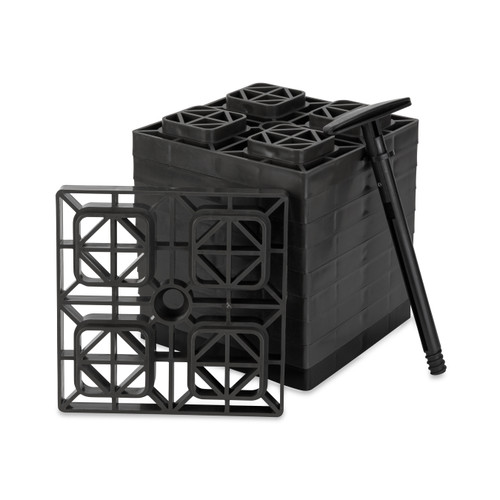 Camco FasTen RV Leveling Blocks — Heavy-Duty RV Leveling System Keeps Your RV Level — Includes T-Handle For Simple Carrying — 2x2 —10 RV Blocks — Brown 44521