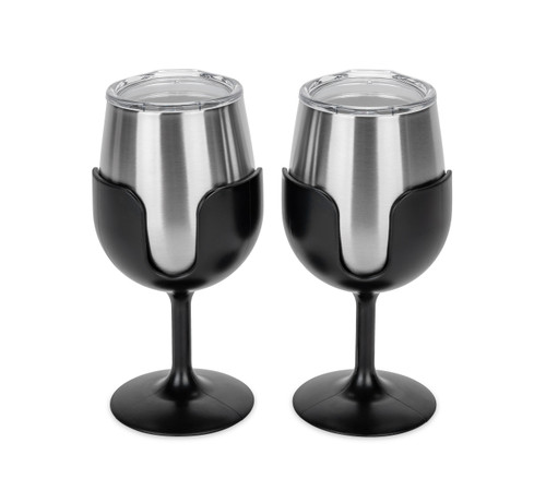 Camco Life is Better at the Campsite Wine Tumblers, 2-Pack (Black) 53485