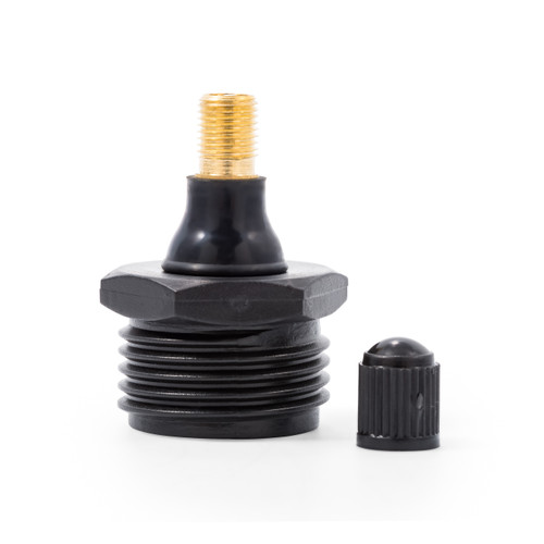 Camco Black Plastic Blowout Plug with Schrader Valve, RV Winterization Tool 36133