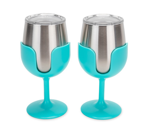 Camco Life is Better at the Campsite Wine Tumblers, 2-Pack (Light Blue) 53484