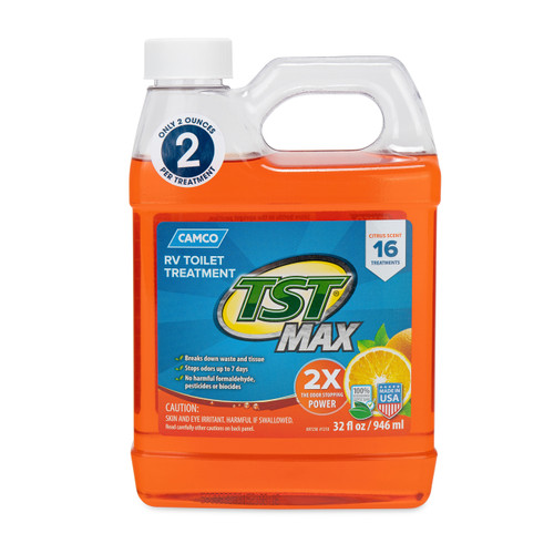Camco TST MAX Marine/RV Toilet Treatment — Control Unwanted Odors & Break Down Waste and Tissue — Septic Tank Safe — Long-Lasting Citrus Scent — 32 oz 41192