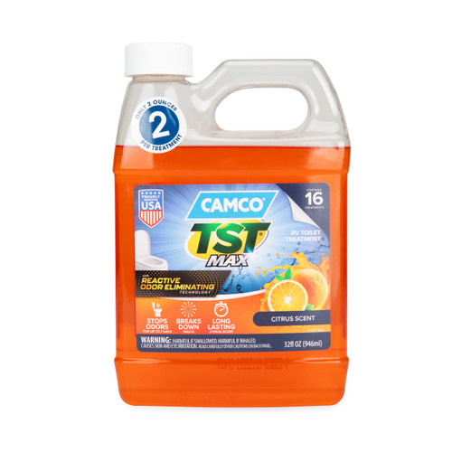 Camco TST MAX Marine/RV Toilet Treatment — Control Unwanted Odors & Break Down Waste and Tissue — Septic Tank Safe — Long-Lasting Citrus Scent — 32 oz 41192