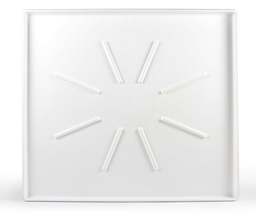 Camco Washing Machine Drain Pan, 30 ½-Inches x 34 ½-Inches OD, Low Profile w/ PVC Fitting, White 20786