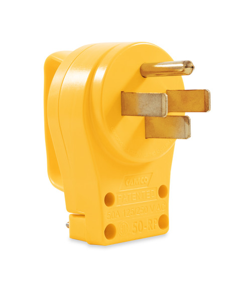 Camco Power Grip RV Replacement Male Plug — 50 Amp RV Plug (NEMA 14-50P) for Existing RV Power Cord 50Amp — Rated for 125-250V/12500W — Features Ergonomic Power Grip Handle 55255