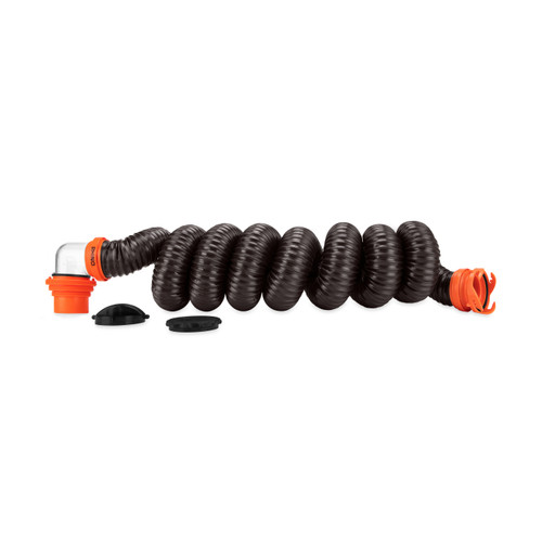 Camco RhinoFLEX 15' Camper/RV Sewer Hose Kit with 4-in-1 Adapter & Clear Elbow, Includes Caps for Convenient Storage, Fits 3″ Slip & NPT Threaded Sewer Connections 39762