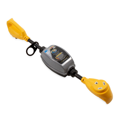 Camco Power Grip 30-Amp Camper/RV Circuit Analyzer Dogbone — Safeguard Your RV's Electrical System with Integrated Surge Protector for RV up to 2100 Joules & Diagnostic LEDs for Fault Indication 55318