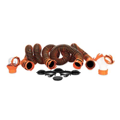 Camco RhinoEXTREME 20' Camper/RV Sewer Hose Kit – For RVs with Two Separate Holding Tank Valves – Includes 360° Clear Swivel Wye Fitting, Removable 4-in-1 Adapter for Easy RV Storage and Organization, etc. 21056