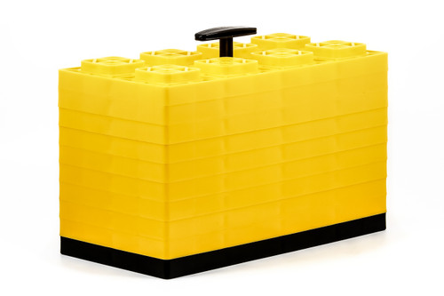 Camco Fasten 2x2 Leveling Block For Single Tires-Interlocking Design Allows Stacking To Desired Height-Includes Secure T-Handle Carrying System-Yellow-10 Pack (21022