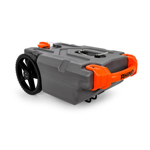 Camco Rhino Camper/RV Portable Waste Tank – 15-Gallon – Large, Heavy-Duty No-Flat Wheels – Includes Removable Steel Tow Adapter, 3' RV Sewer Hose, & More RV Accessories 39000
