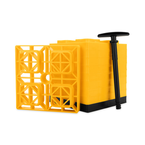 Camco FasTen RV Leveling Blocks, Heavy-Duty RV Leveling System Keeps Your RV Level, Includes T-Handle For Simple Carrying, 2x2, Pack of 10 RV Blocks, Yellow 21022