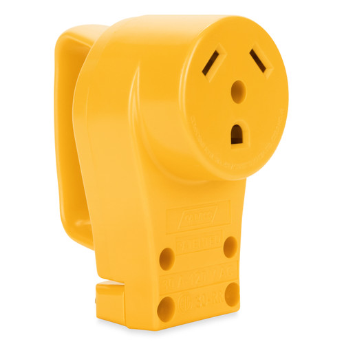 Camco Power Grip RV Replacement Female Receptacle — 30 Amp RV Outlet — Rated for 125V/3750W — Features Ergonomic Power Grip Handle — Yellow 55343