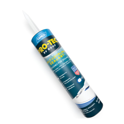 Camco Pro-Tec Self-Leveling RV Roof Sealant — Classic White — 10.1 fl oz (300 mL) — Creates a Strong Seal Along RV Roof Edges, Vent Pipe & Air Vents — For Horizontal Applications — Easy to Apply 41464