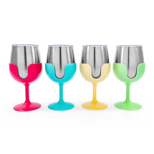 Camco Life is Better at the Campsite Wine Tumbler Set, 4-Pack (Green/Yellow/Blue/Pink) 53068