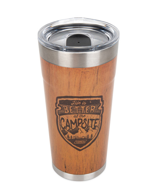 Camco Life is Better at the Campsite Wrapped Tumbler, Wood Grain, 20 oz. 53327