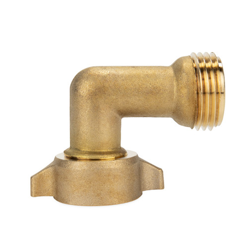 Camco 90-Degree Hose Elbow For RVs — Solid Brass Construction— Certified Lead-Free — Features Convenient Easy Grip Connector — For RV Water Hoses, Residential Outdoor Faucets, & More 22505