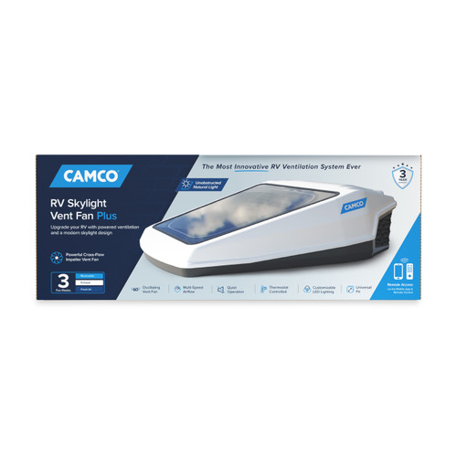 Powered RV Roof Vent w/Skylight, White