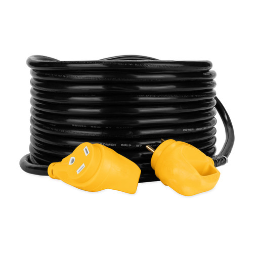 Camco Power Grip 30-Amp RV Extension Cord/Level 1 EV Charger, 50' Length, 125V/3750W, 10-Guage Wires, NEMA TT-30P Standard x TT-30R Locking, ETL Listed to CSA/UL Standards 55197