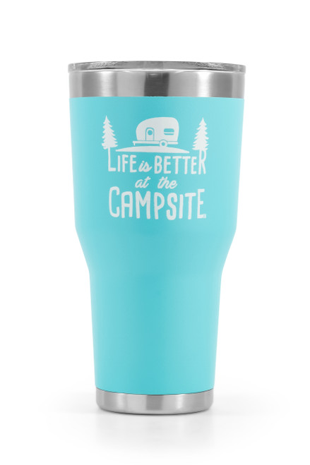 Camco Life is Better at The Campsite 30 oz. Stainless Steel Tumbler, Cool Blue 53058