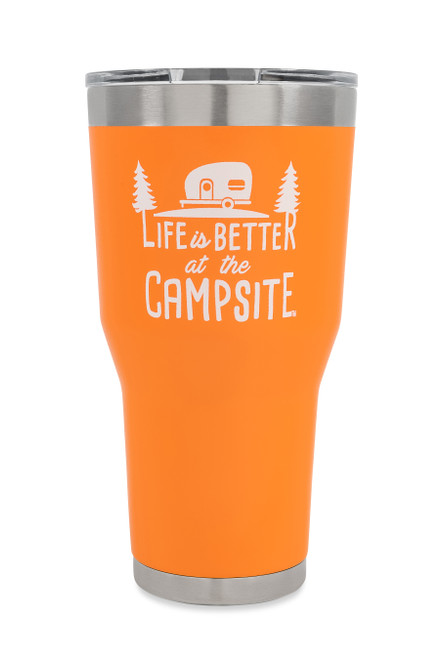 Camco Life is Better at The Campsite 30 oz. Stainless Steel Tumbler, Orange 53056