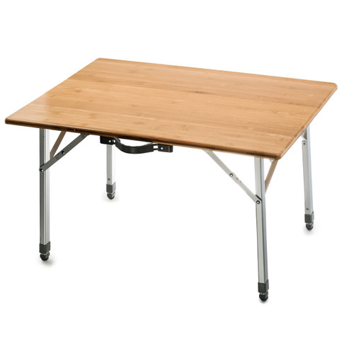 Camco Folding Table | Features Natural Bamboo Top & Folding Aluminum Legs for RV Storage and Organization | Adjustable Height 18” - 26” | Ideal for Tailgating, Camping, RVing, the Beach & More (51893) 51893