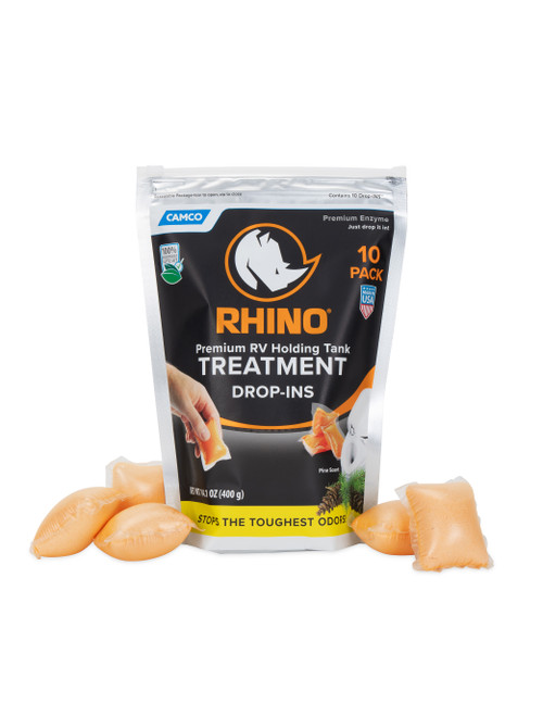 RhinoFLEX Premium Enzyme RV Holding Tank Treatment Drop-INs, Pine Scent, 10-Count 41519