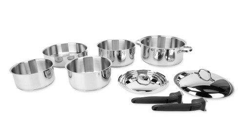 Camco Premium Stainless Steel Nesting Cookware, 10-Piece Set 43921