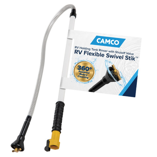 Camco Flexible RV/Camper Holding Tank Cleaning Swivel Stik Rinser — Features Powerful Rotary Cleaning Action & 34" of Flexible Reach — Equipped w/ Shutoff Valve & Ergonomic Easy Grip Handle 40074