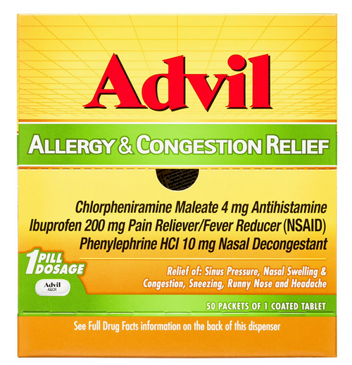 Advil Allergy and Congestion Relief Pain and Headache Reliever Ibuprofen, Coated Tablets