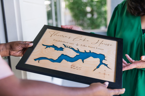 Custom epoxy resin filled lake map