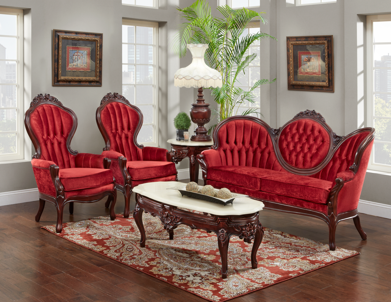 Red velvet living room shop set