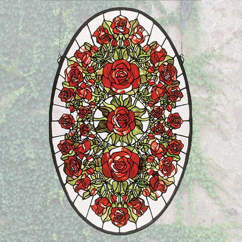 Oval Roses Stained Glass