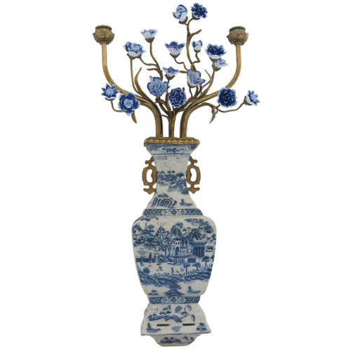 Blue Willow Candelabra Vase