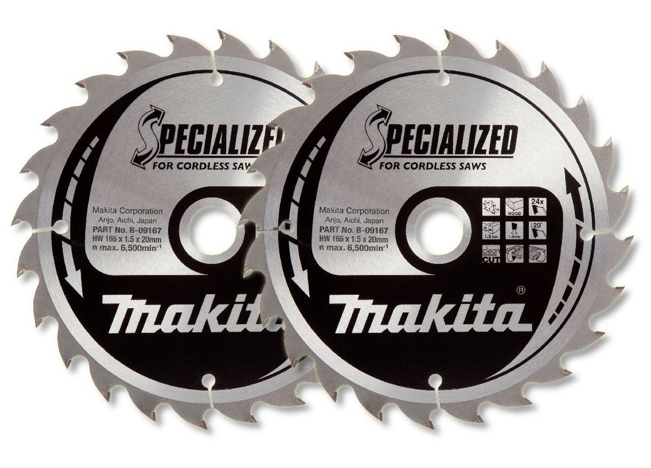 2 X Makita B-09167 Circular Saw Blade 165 x 20 x 24T BSS610,  BSS610