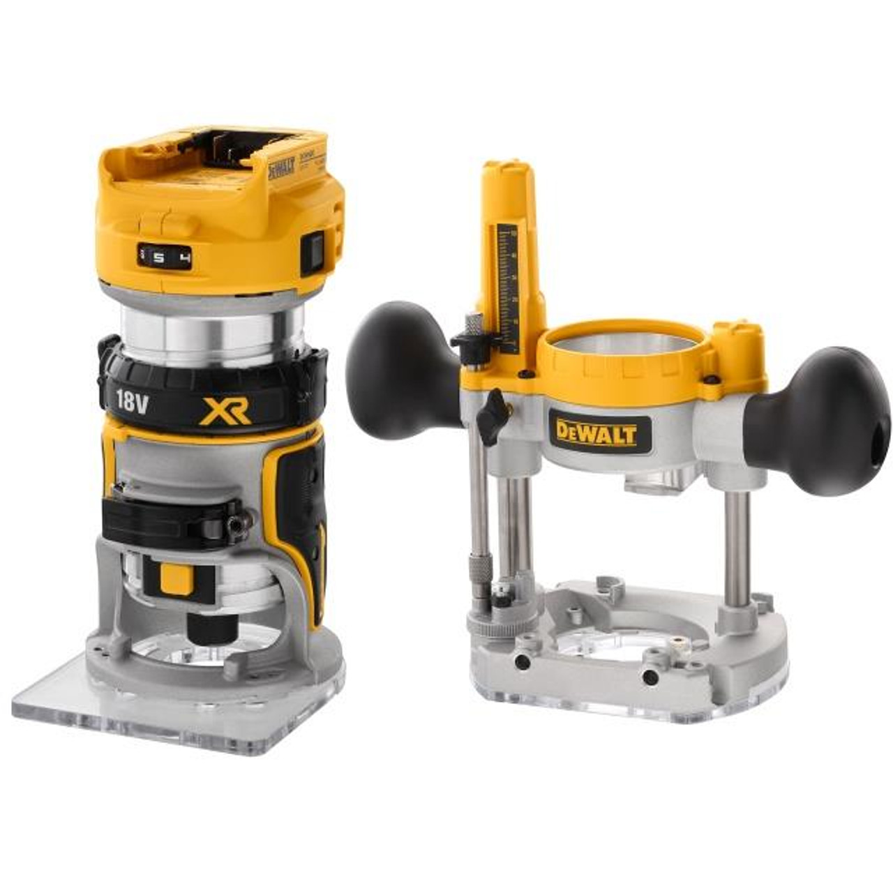 DeWalt DCW604NT-XJ 18v XR Li-ion BRUSHLESS Router/Trimmer Bare Unit with Extra Bases