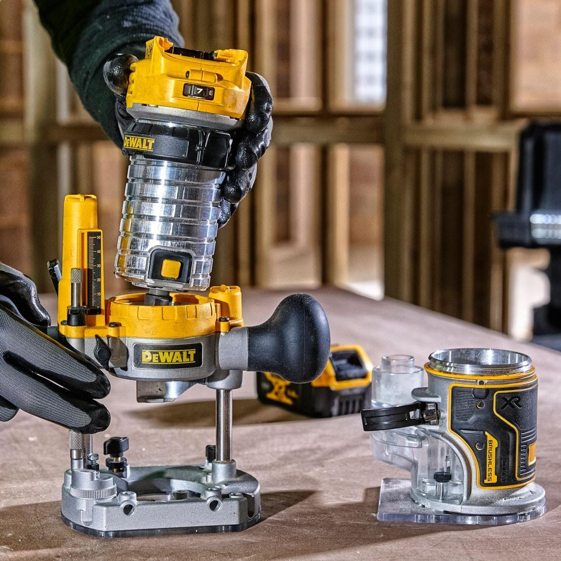 DeWalt DCW604NT-XJ 18v XR Li-ion BRUSHLESS Router/Trimmer Bare Unit with Extra Bases