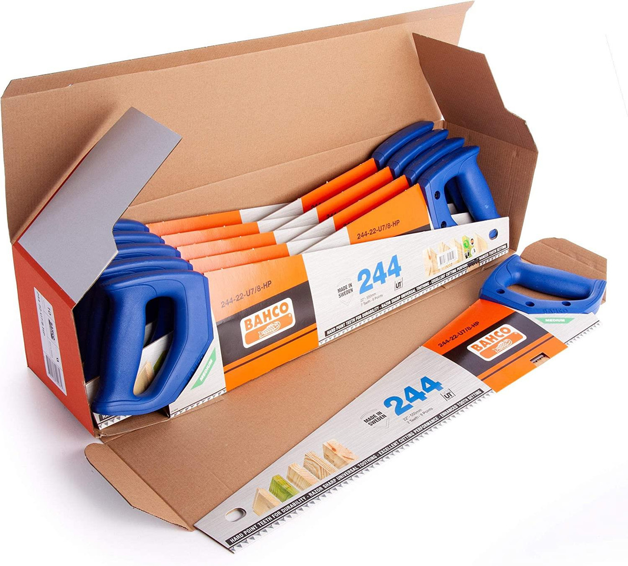 10 x Bahco 244-22-U7/8-HP 22" Universal Tooth Hardpoint Hand Saw 7TPI