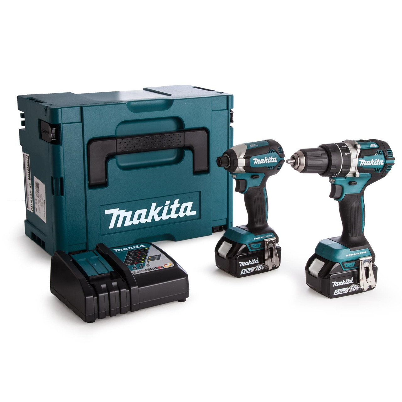 Makita DLX2180TJ Cordless Twin Pack Brushless Kit DHP484 Combi Drill DTD153 Impact Driver 18V (2 x 5.0Ah Batteries)