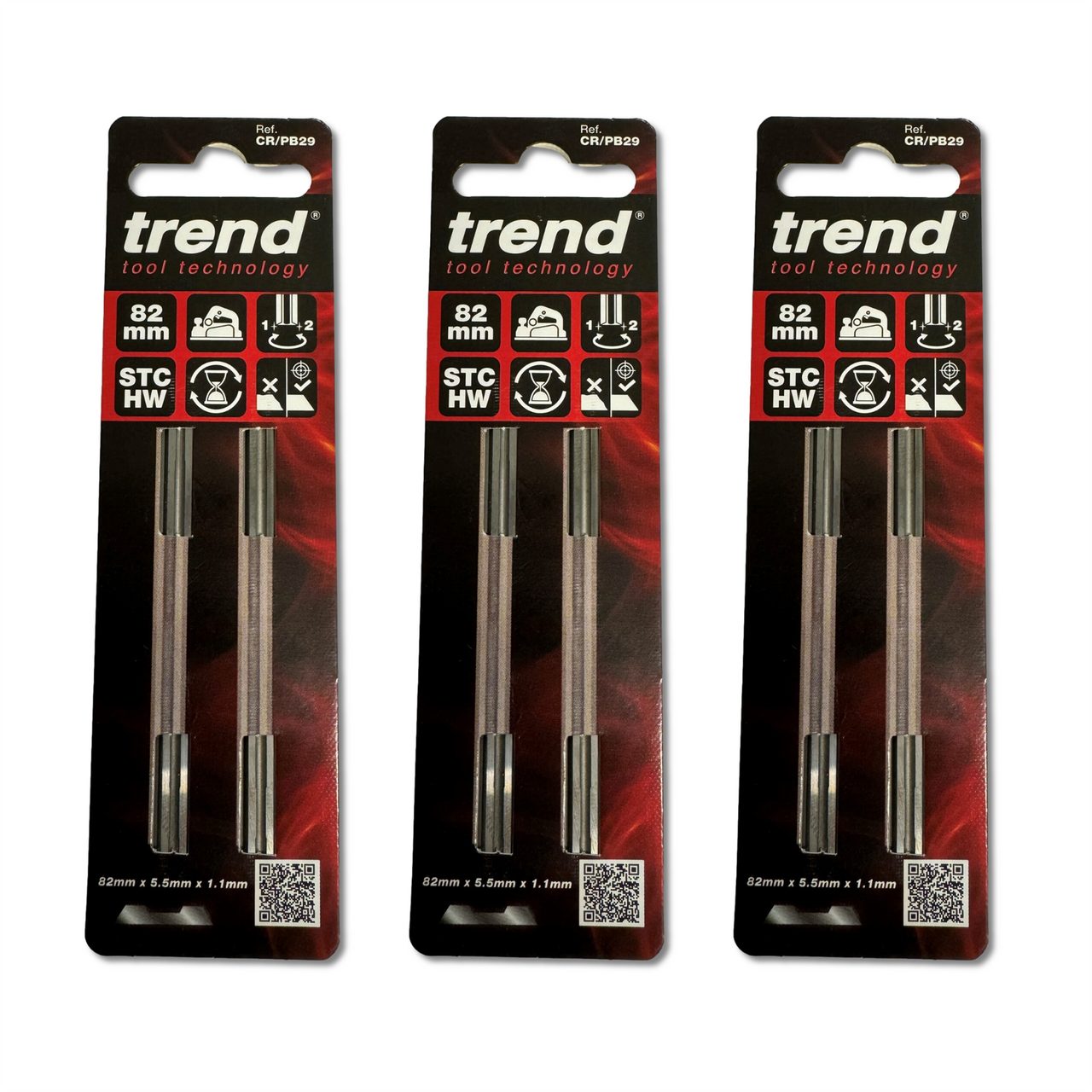 Trend Planer Blade Set x 3 82mm fits Makita Dewalt Bosch - CR/PB29 Pack of 6